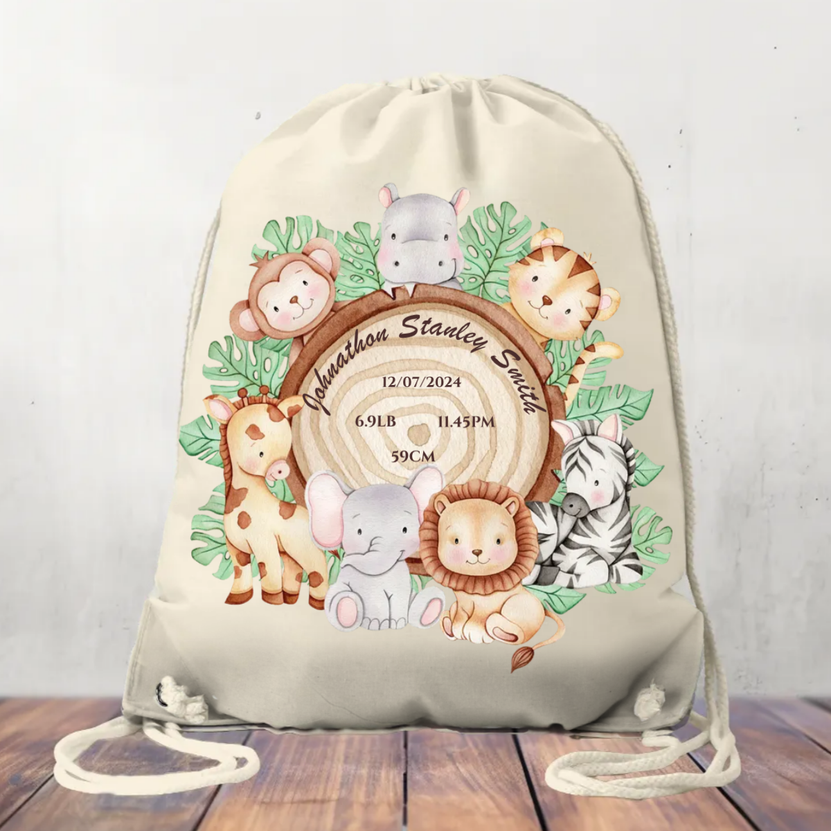 Personalised Canvas Drawstring Bag Safari
