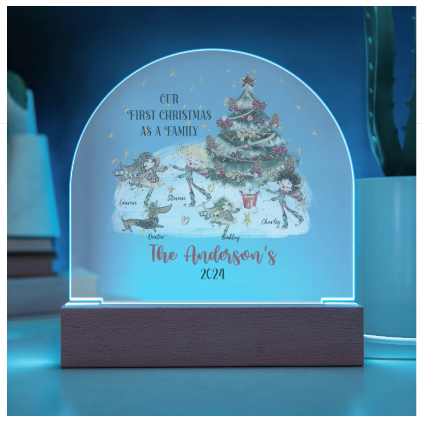 Personalised Our First Christmas as a Family Acrylic Dome Plaque Night Light