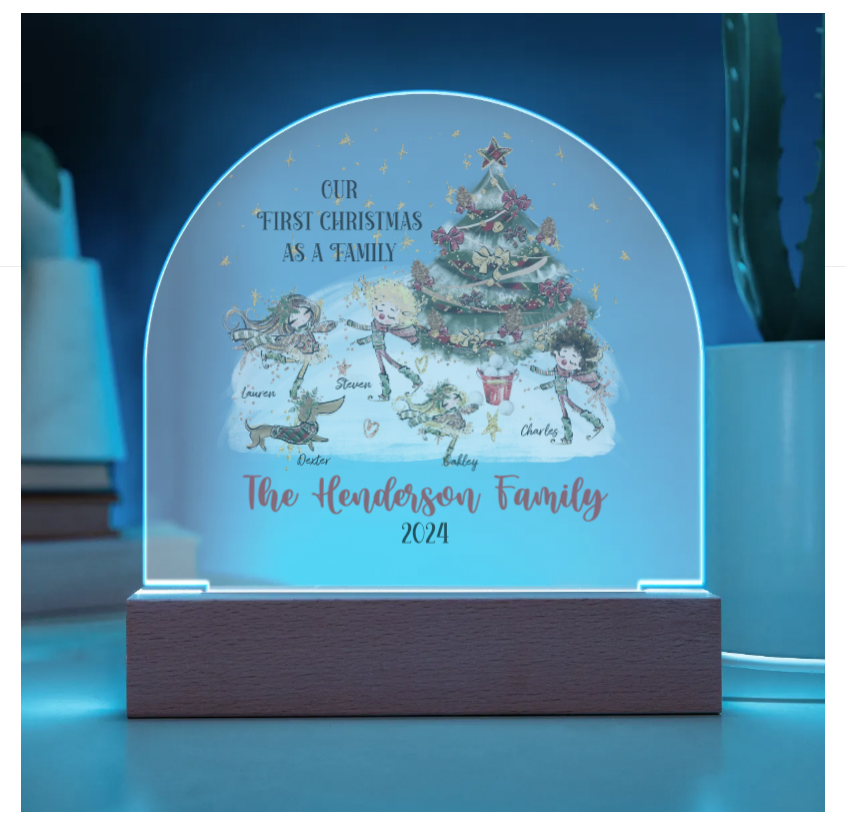 Personalised Our First Christmas as a Family Acrylic Dome Plaque Night Light