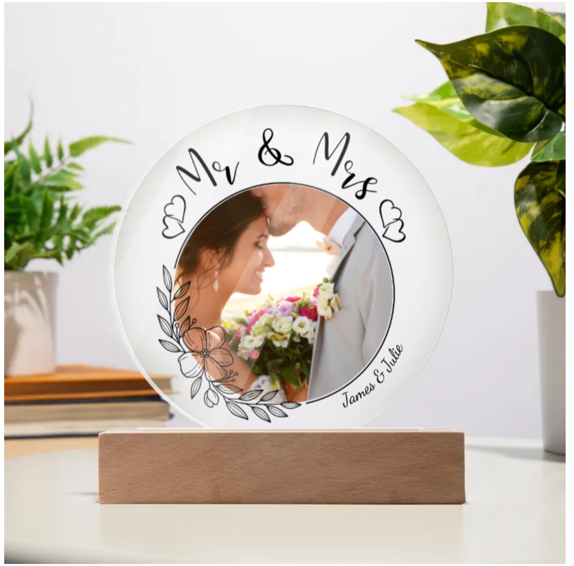 Personalised Circle Acrylic Plaque, Wedding, Engagement, I Love You