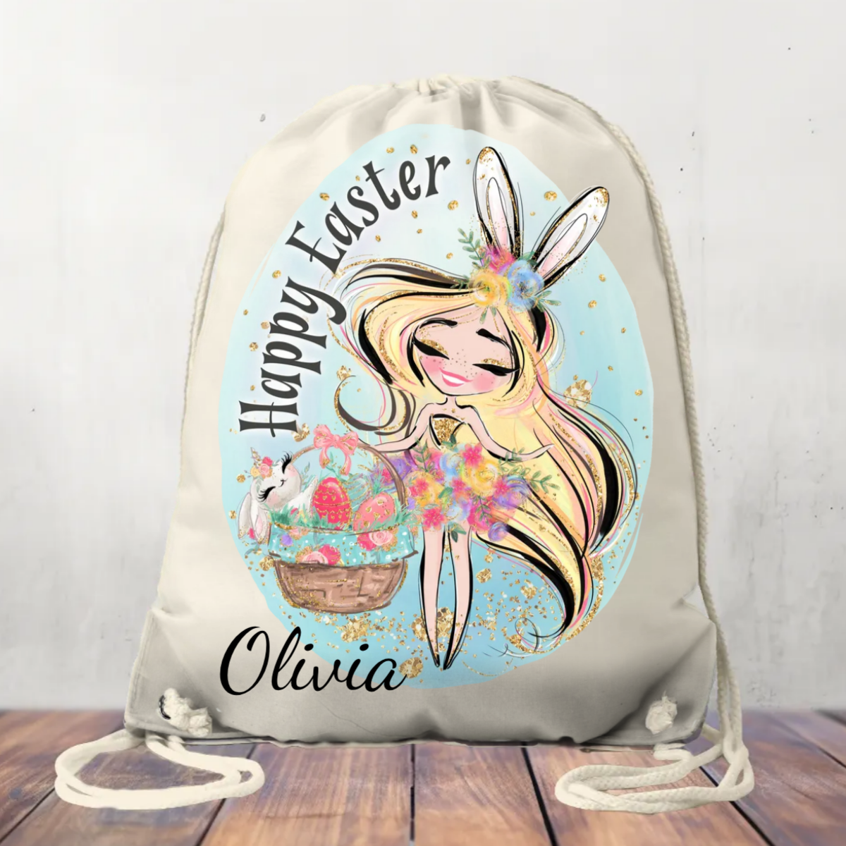 Canvas Drawstring Bag Easter Girl