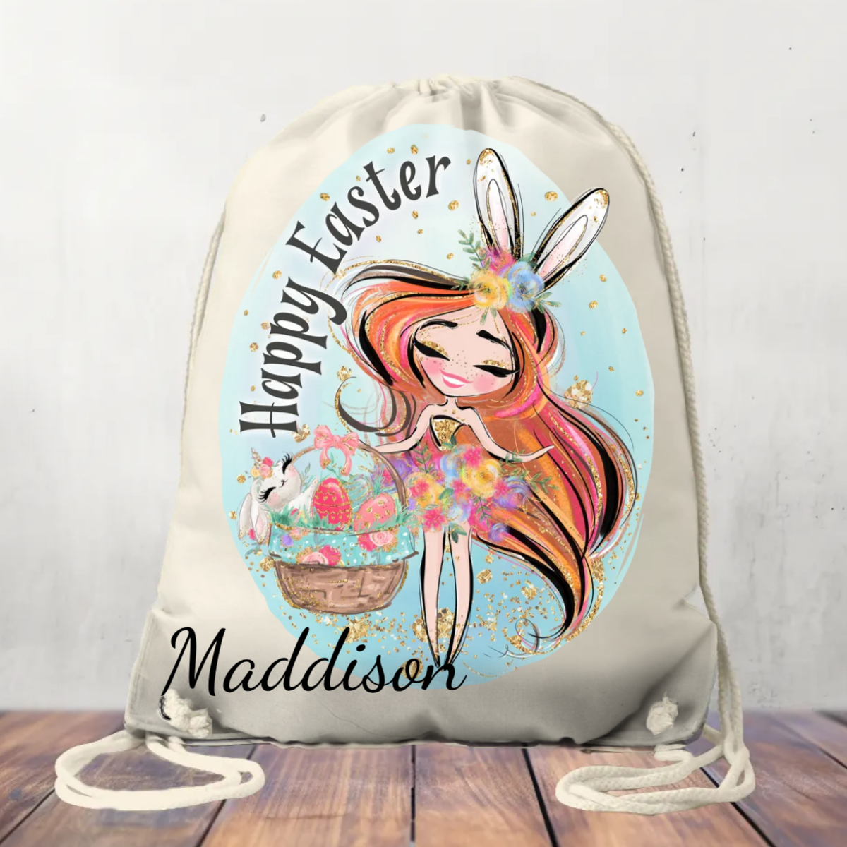 Canvas Drawstring Bag Easter Girl