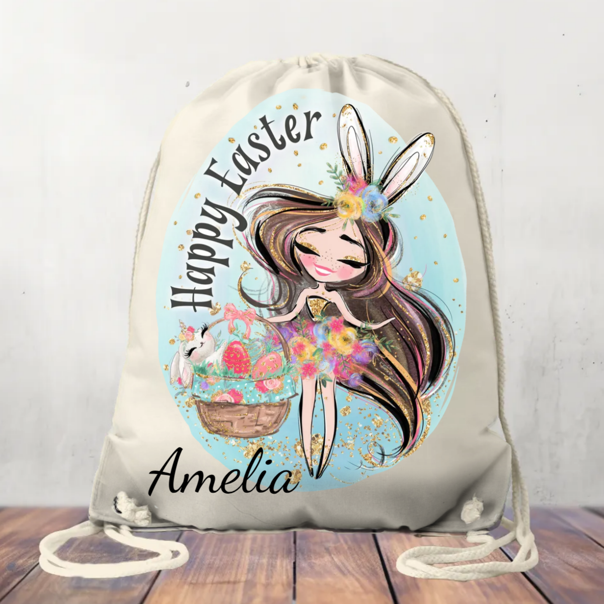 Canvas Drawstring Bag Easter Girl