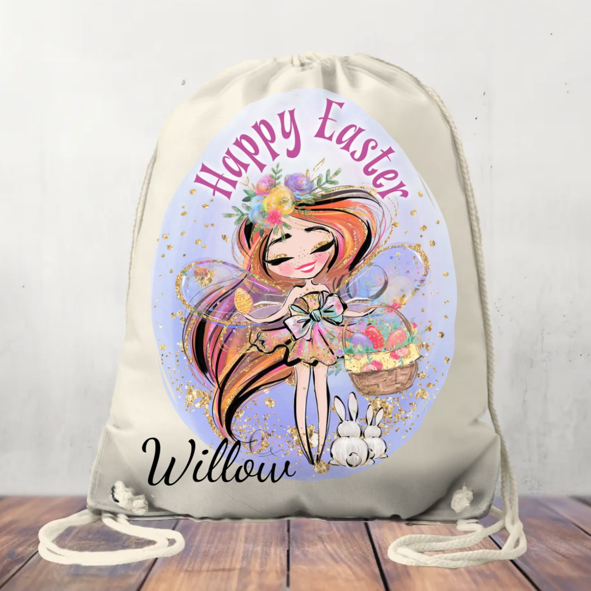 Canvas Drawstring Bag Easter Girl