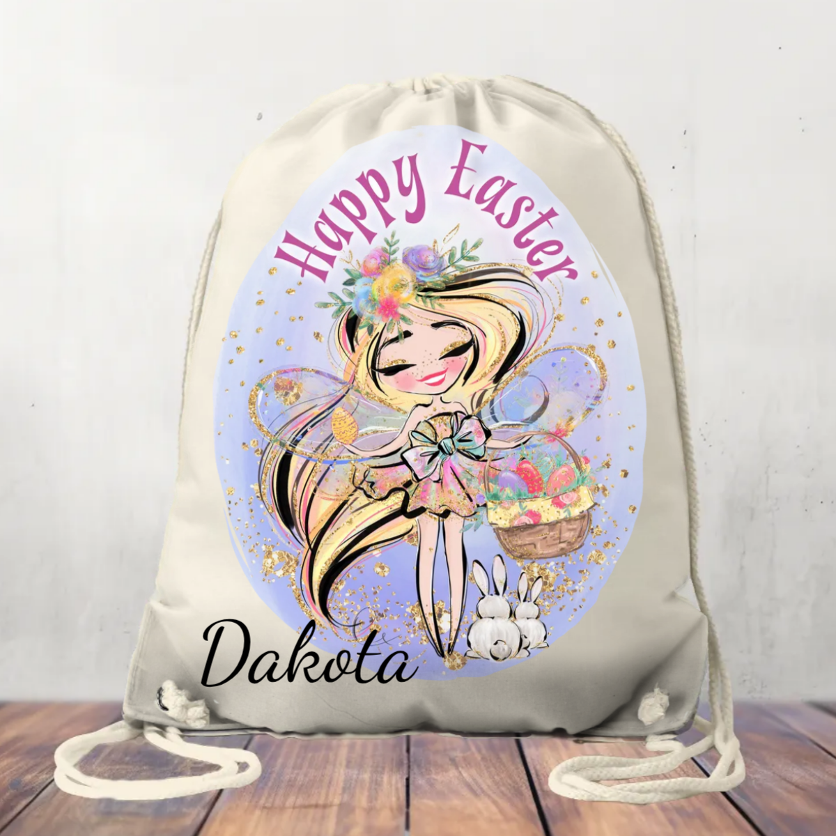 Canvas Drawstring Bag Easter Girl