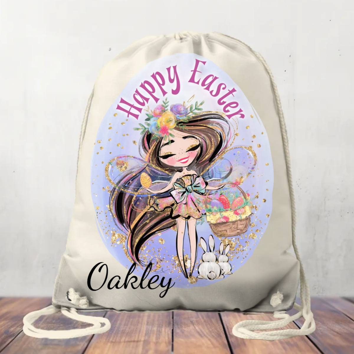 Canvas Drawstring Bag Easter Girl