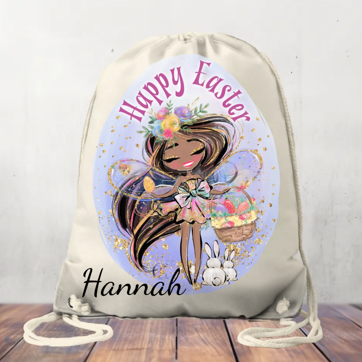 Canvas Drawstring Bag Easter Girl