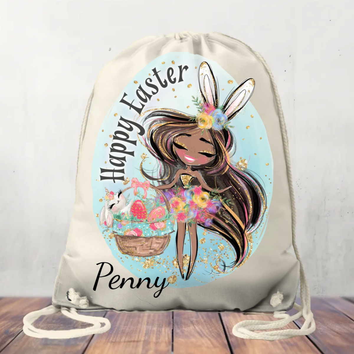 Canvas Drawstring Bag Easter Girl