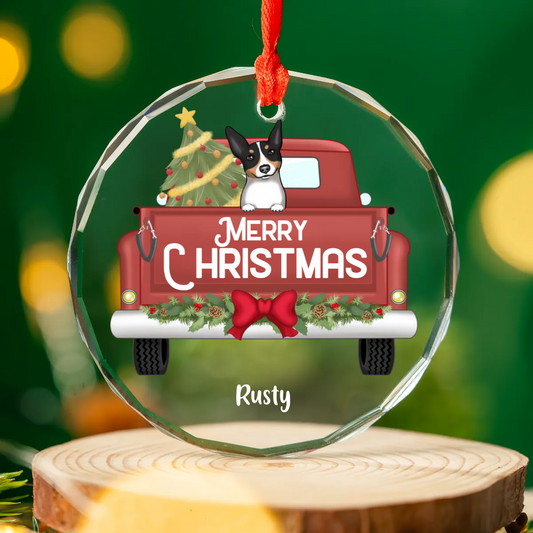 Round Glass Ornament Pet Country Truck Christmas Ornament