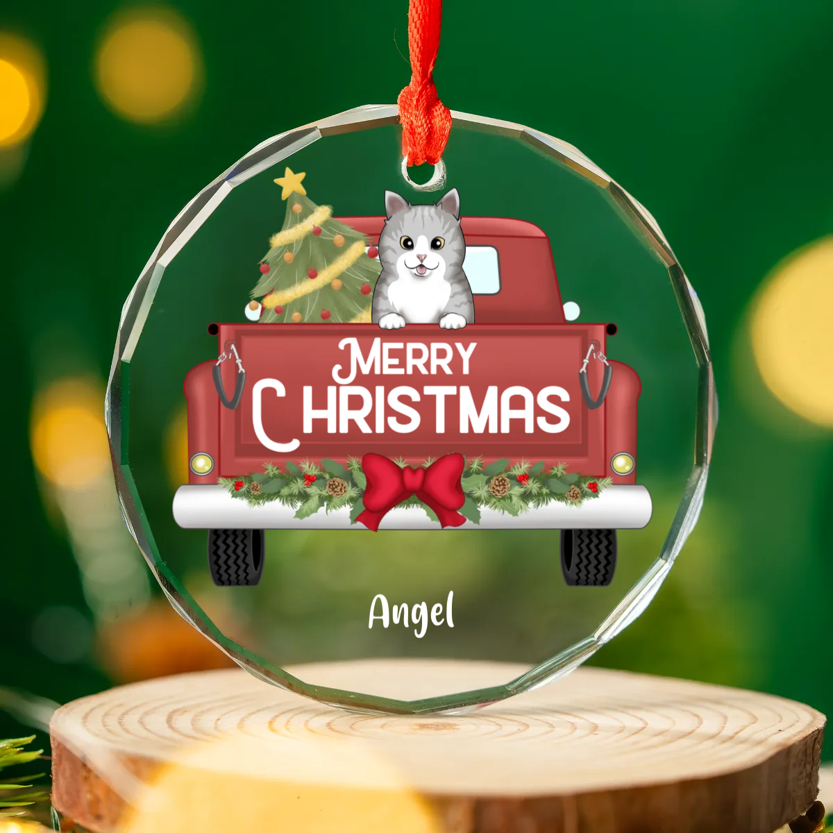 Round Glass Ornament Pet Country Truck Christmas Ornament