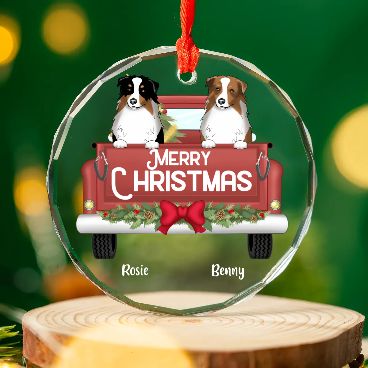 Round Glass Ornament Pet Country Truck Christmas Ornament