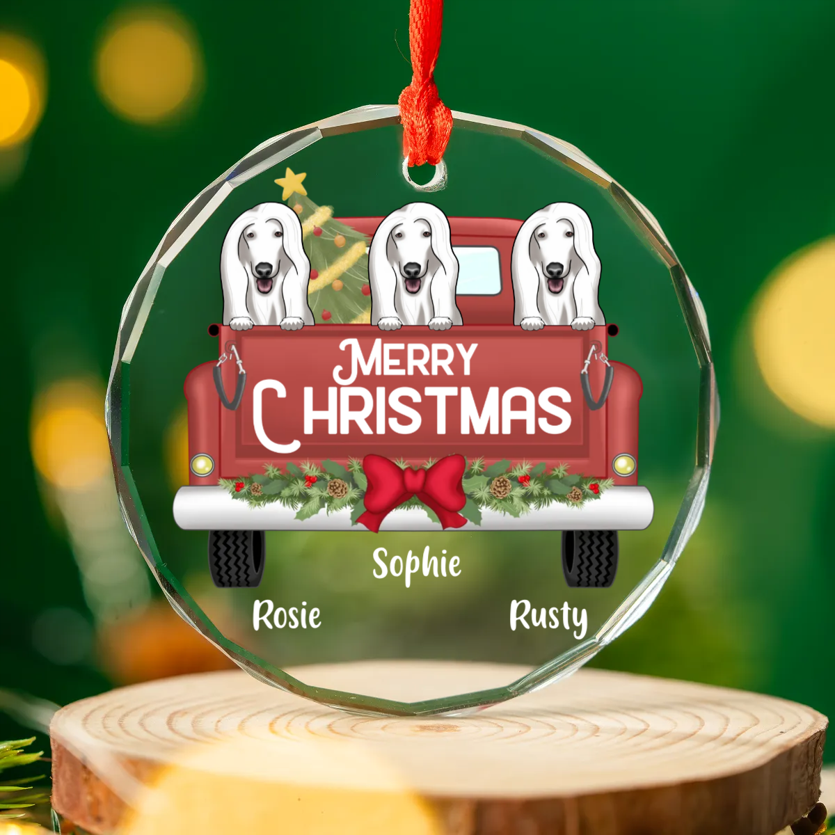 Round Glass Ornament Pet Country Truck Christmas Ornament