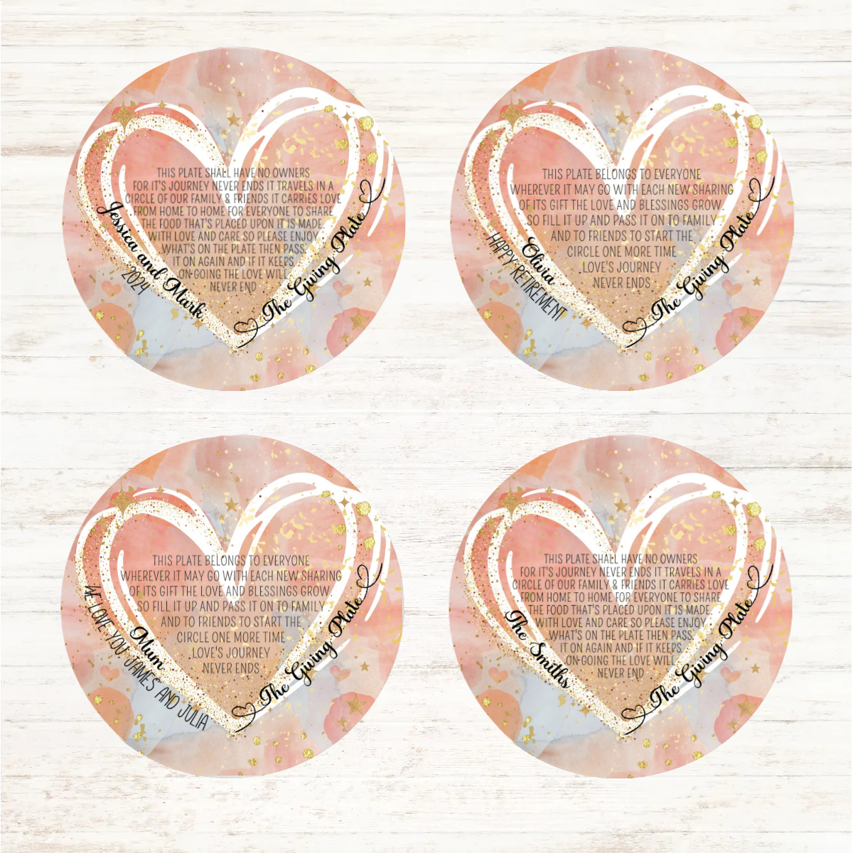 Personalised Heart The Giving Plate Dinner Plates Set of 4 Plates