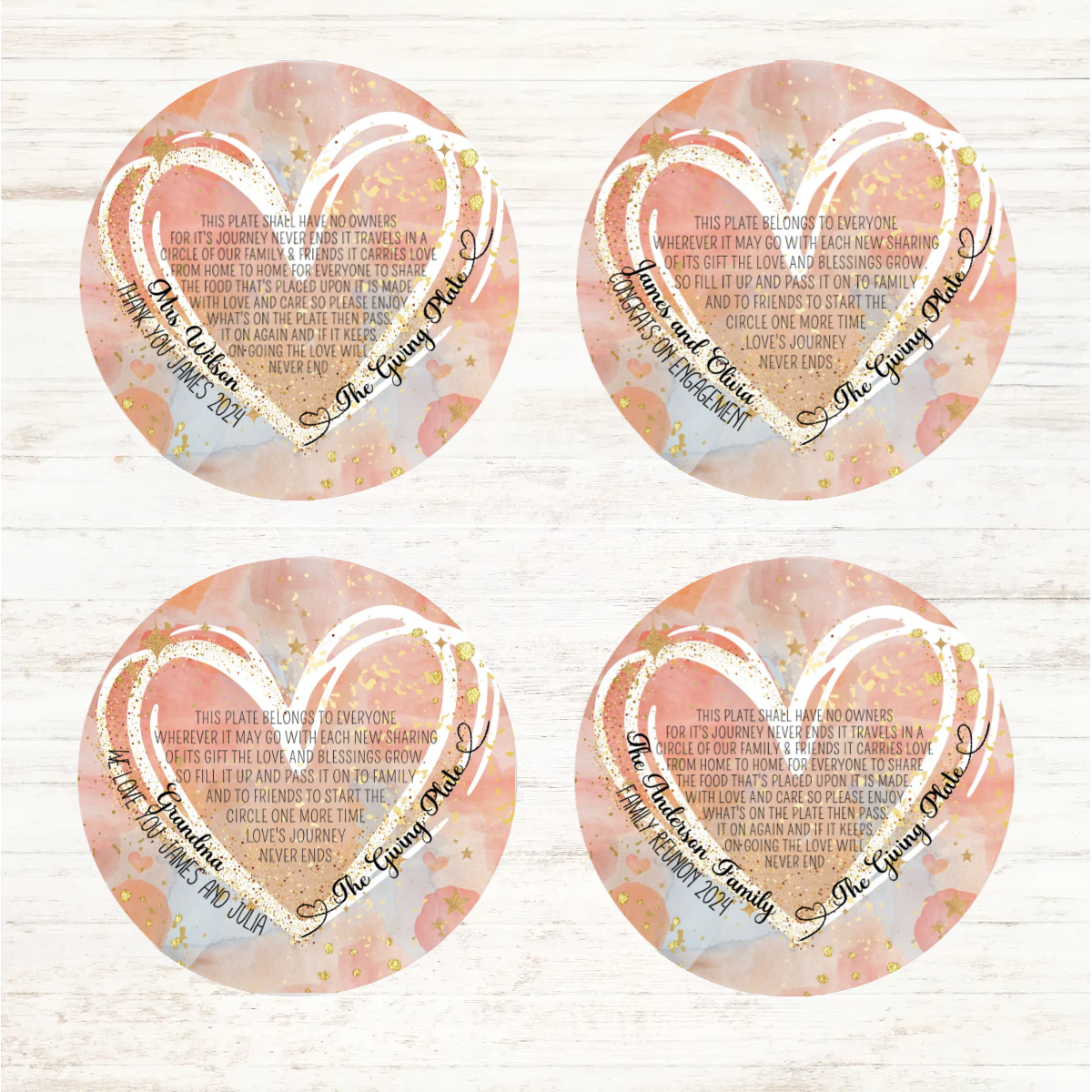 Personalised Heart The Giving Plate Dinner Plates Set of 4 Plates
