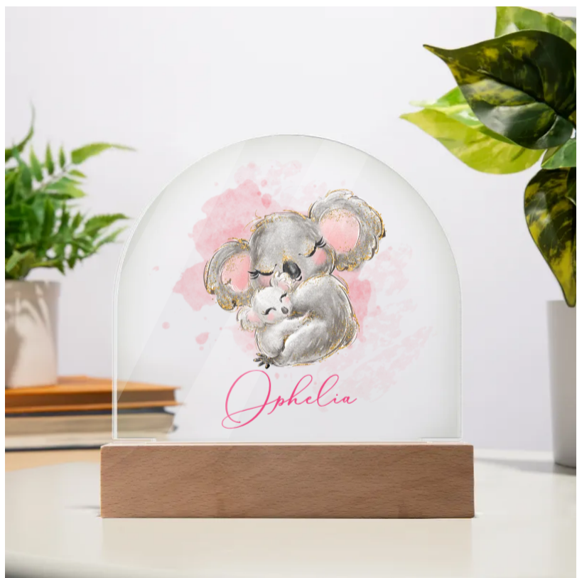 Personalised Koala Acrylic Dome Plaque Wooden Base - Night Light