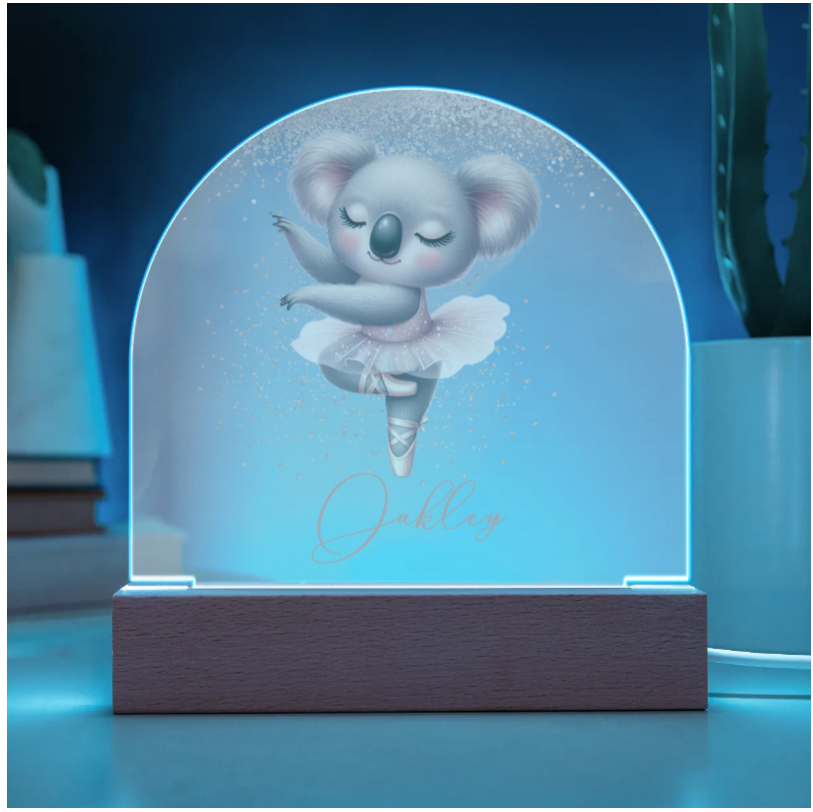 Personalised Koala Ballerina Acrylic Dome Plaque - Wooden Base - Night Light