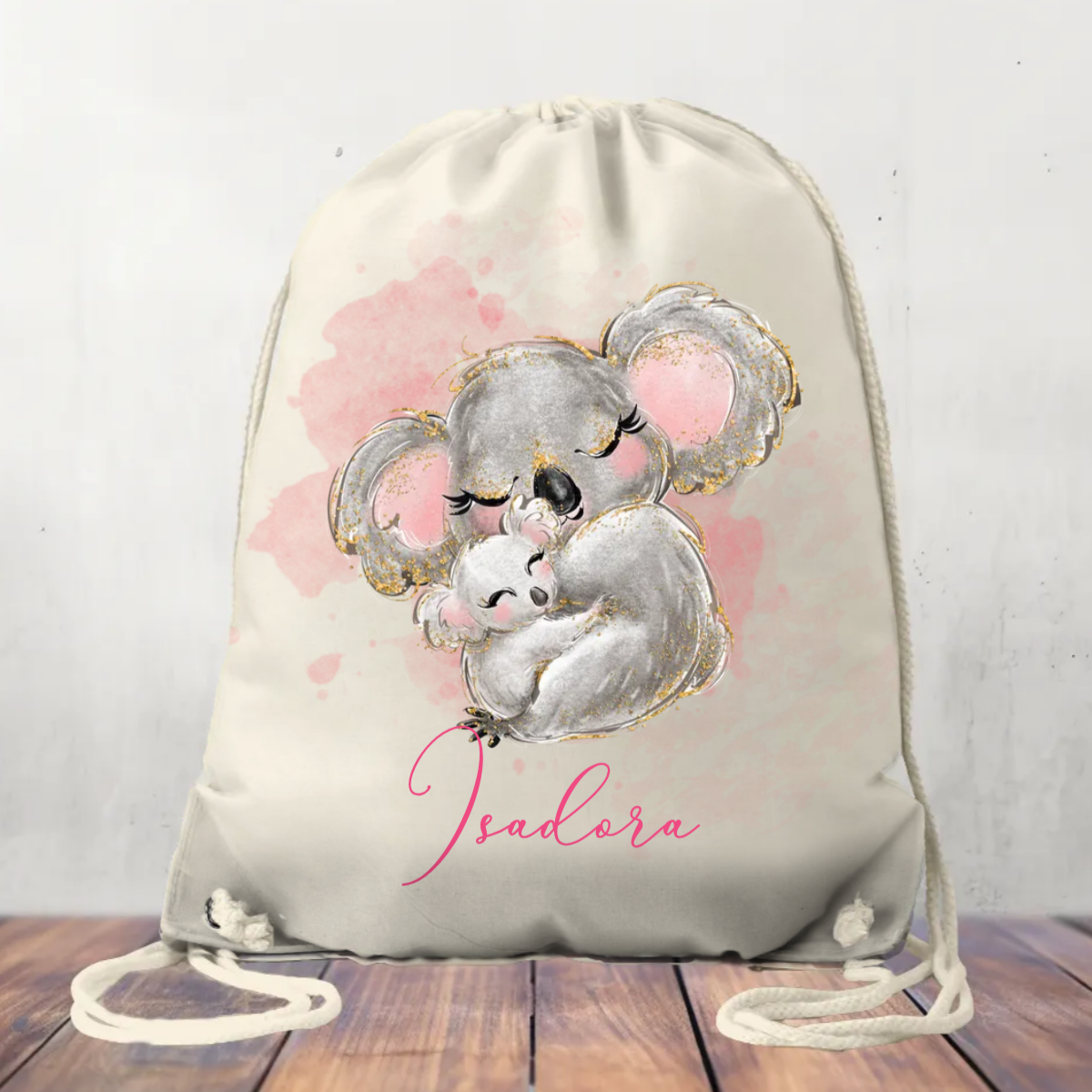 Canvas Drawstring Bag Personalised Koala