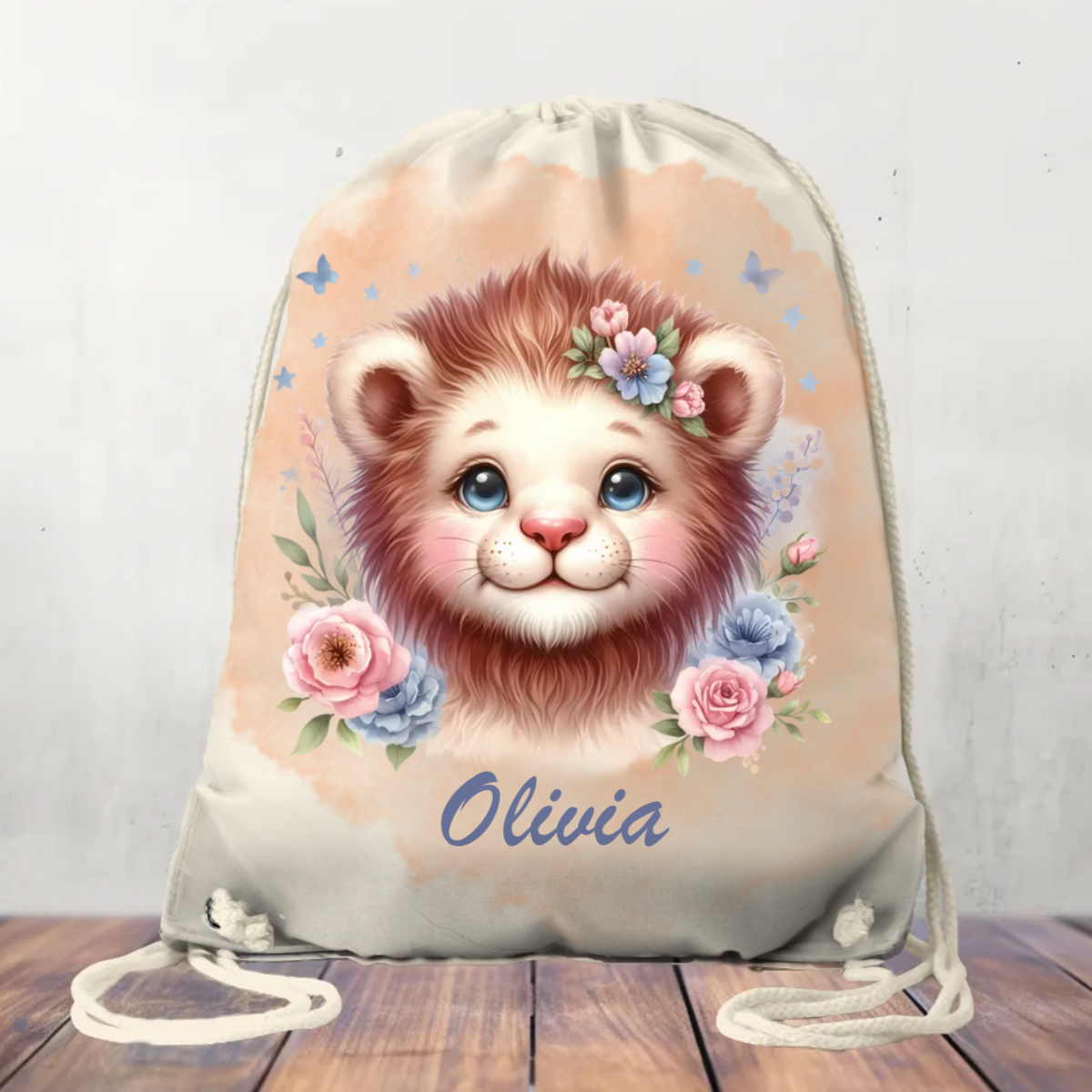 Personalised Lion Canvas Drawstring Bag