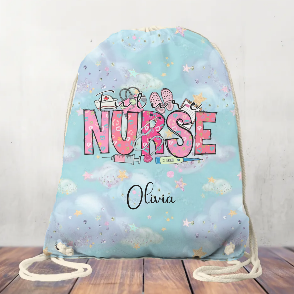 Canvas Drawstring Bag Personalised Nurse