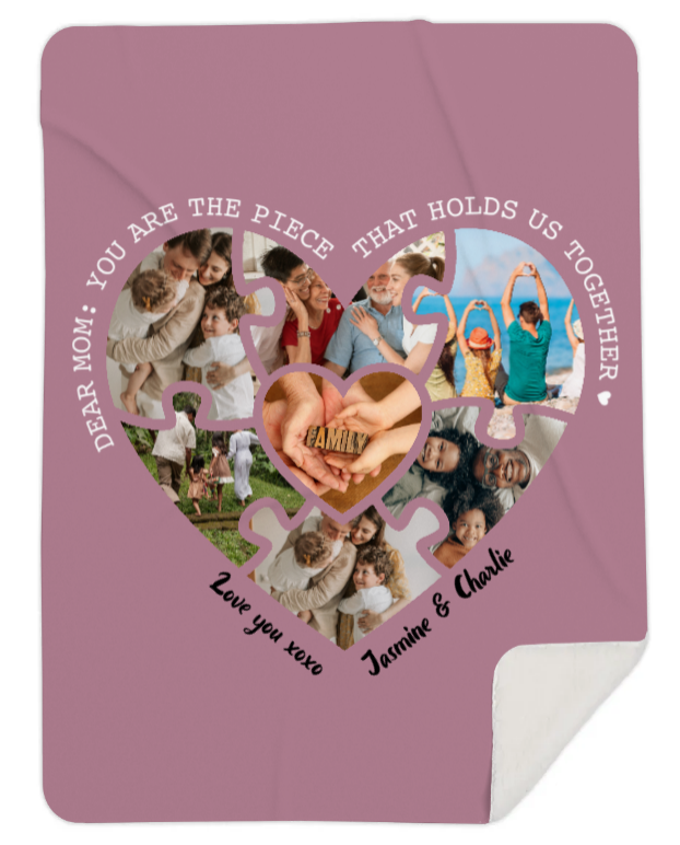 Personalised Photo Mom You are the Piece, Heart Fleece Blanket