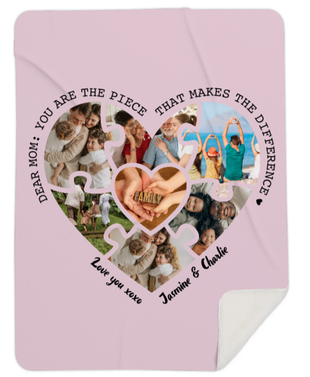 Personalised Photo Mom You are the Piece, Heart Fleece Blanket