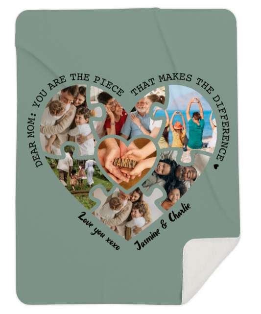 Personalised Photo Mom You are the Piece, Heart Fleece Blanket