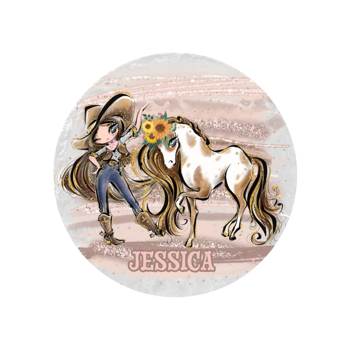 Personalised Round Blanket, Cowgirl and Horse