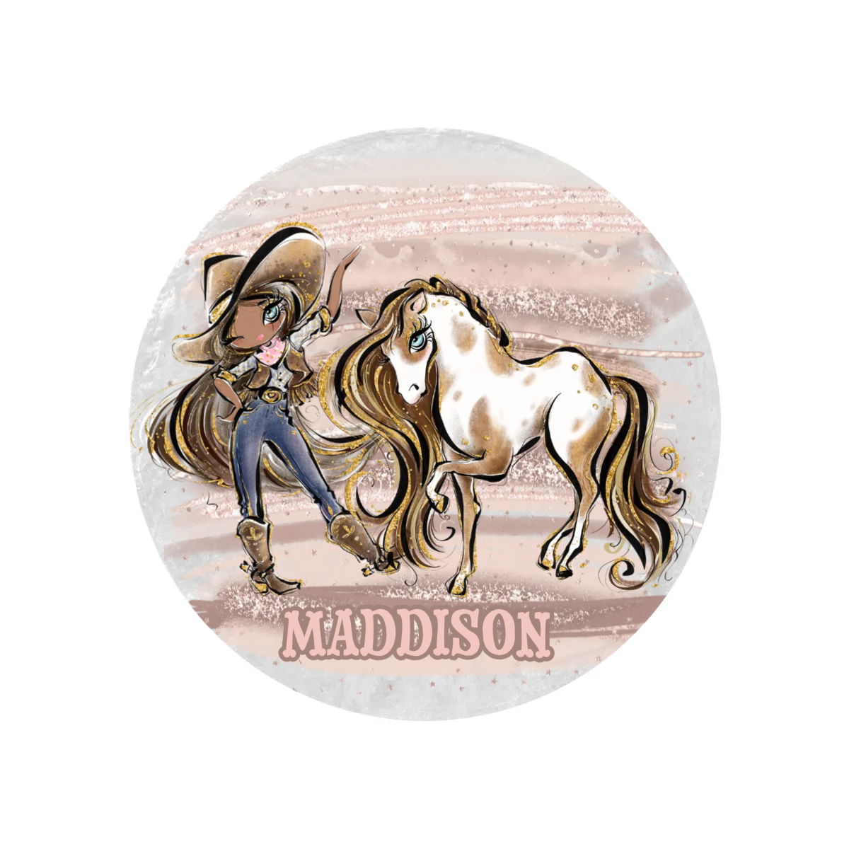 Personalised Round Blanket, Cowgirl and Horse