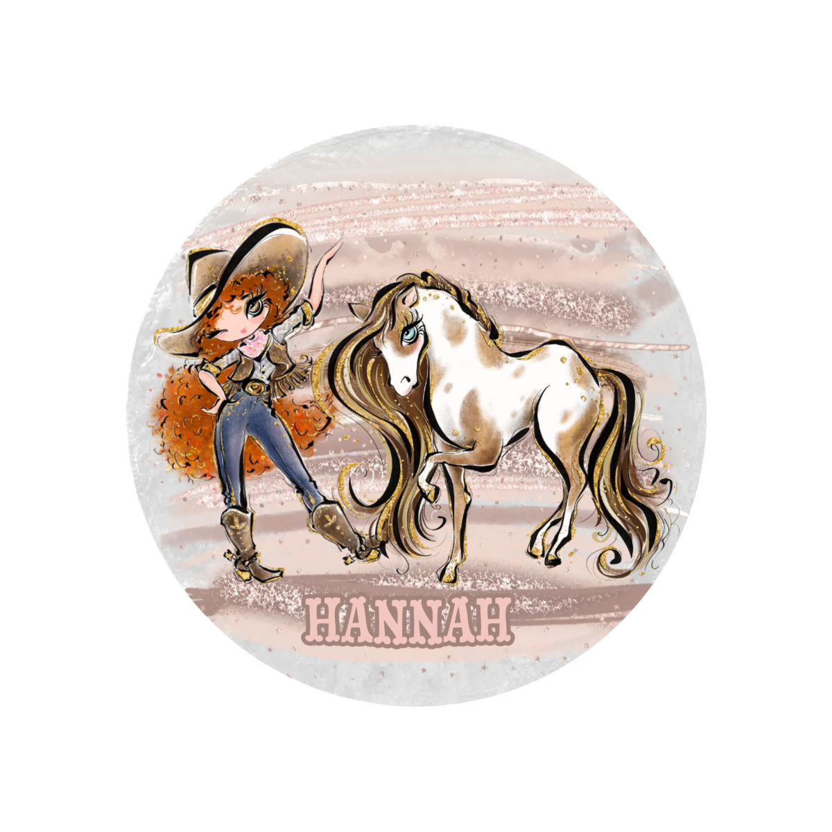 Personalised Round Blanket, Cowgirl and Horse