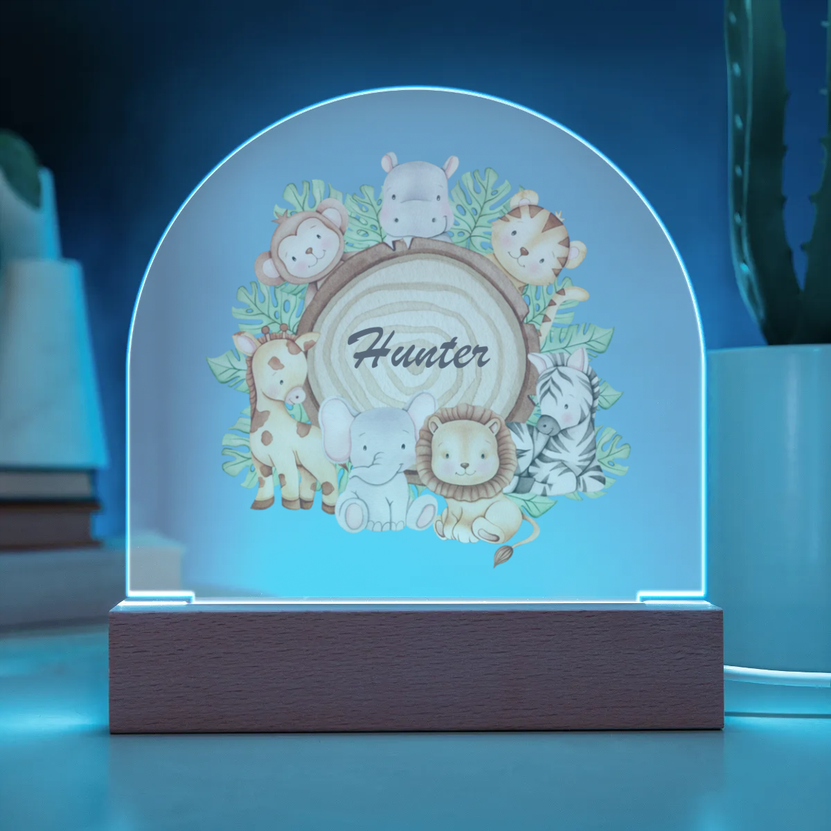 Personalised Safari  Acrylic Dome Plaque Night Light, Birth Details