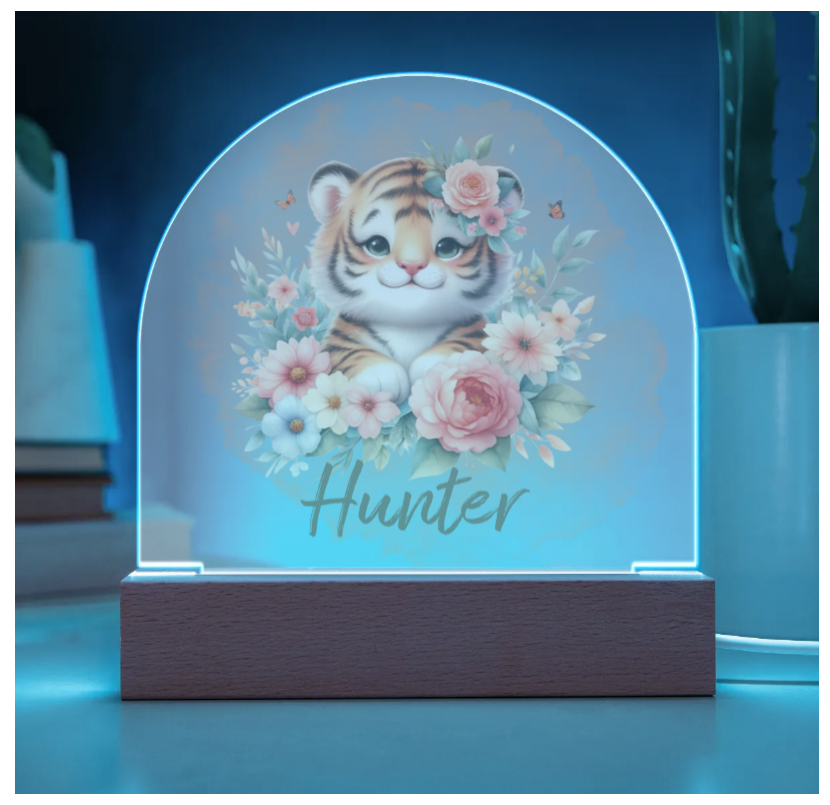 Personalised Tiger Acrylic Dome Plaque Night Light