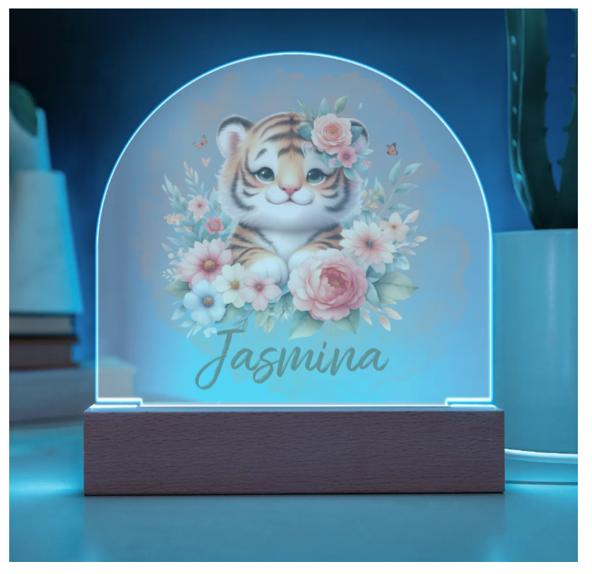 Personalised Tiger Acrylic Dome Plaque Night Light