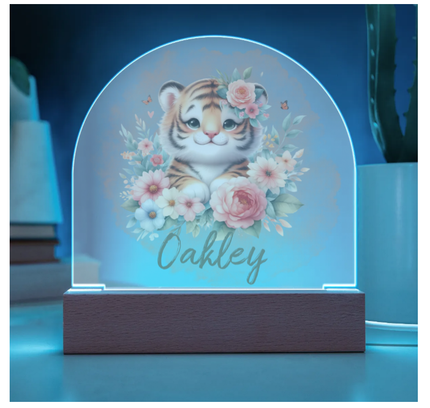 Personalised Tiger Acrylic Dome Plaque Night Light