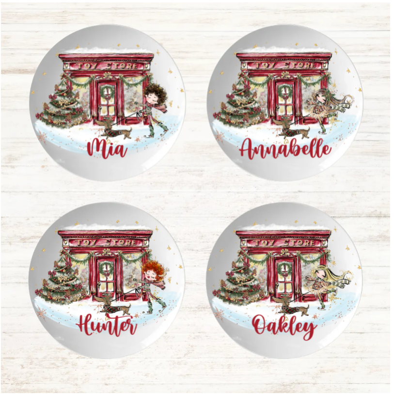 Toy Shop Personalised 4 Plates - Personalise each plate seperately