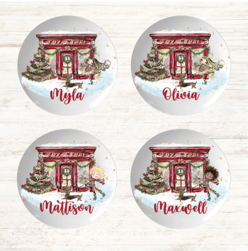 Toy Shop Personalised 4 Plates - Personalise each plate seperately