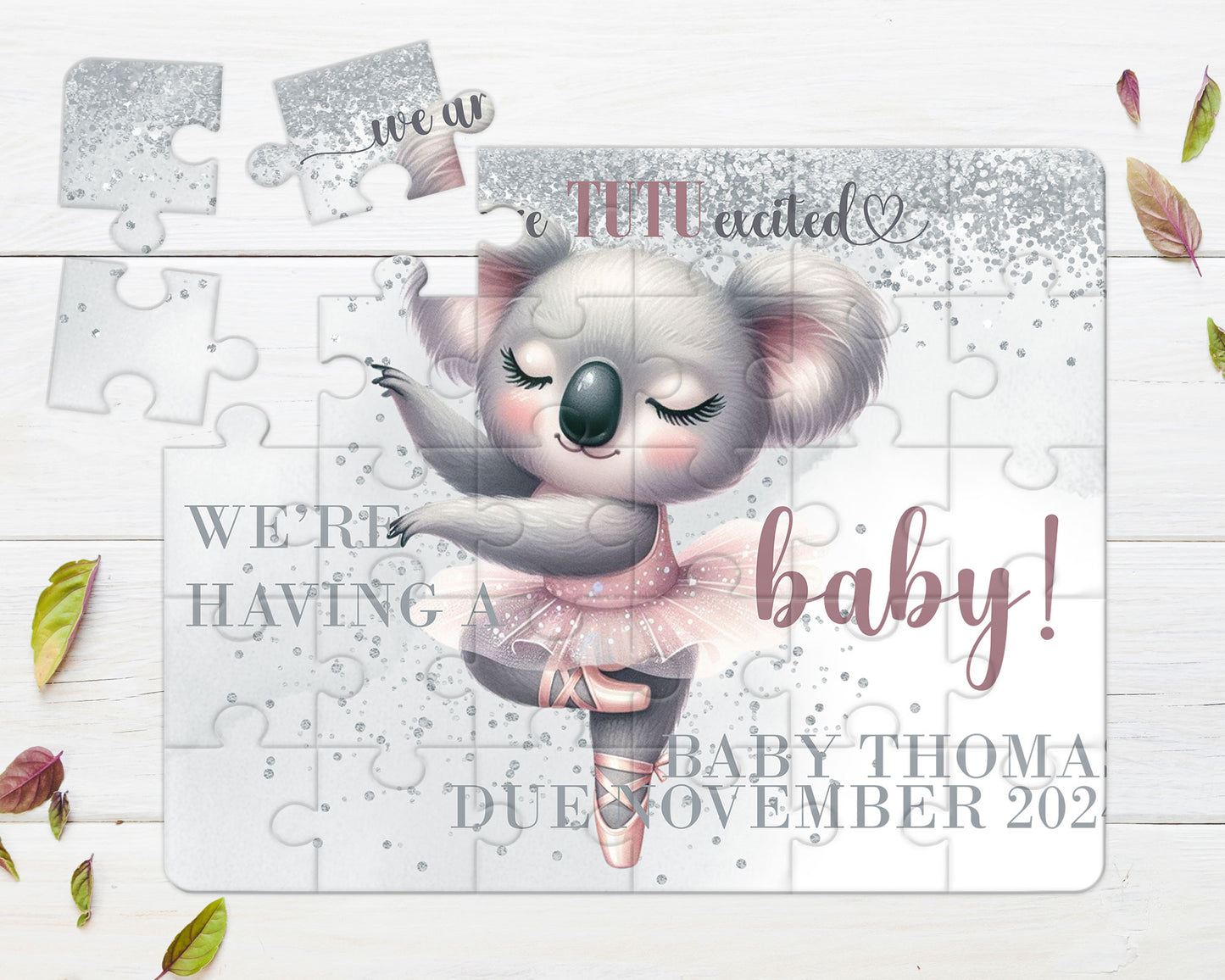 I'm TuTu Excited Koala, 30pce Wooden Puzzle, Baby Announcement