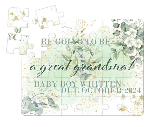 Eucalyptus Greenery 30pce Wooden Puzzle, Baby Announcement