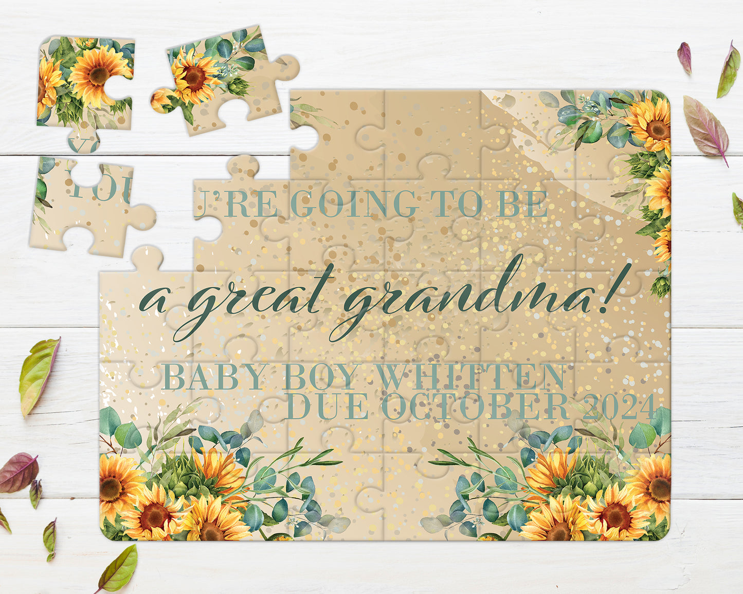 Sunflower, 30pce Wooden Puzzle, Baby Announcement