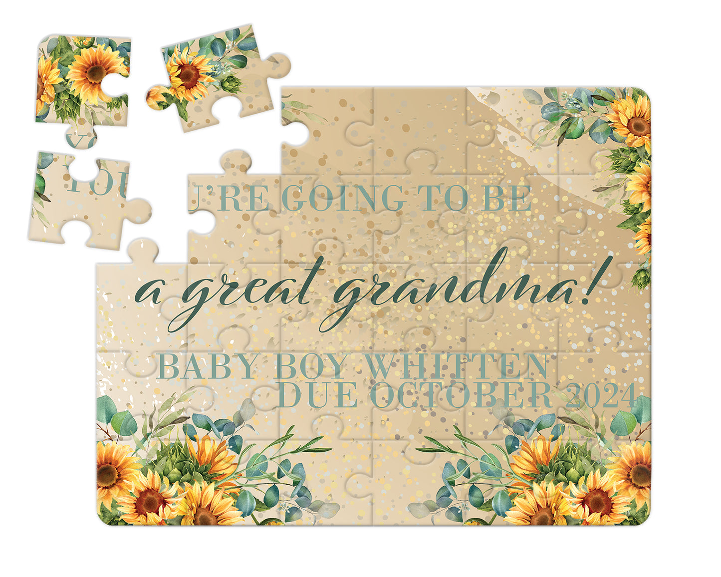 Sunflower, 30pce Wooden Puzzle, Baby Announcement