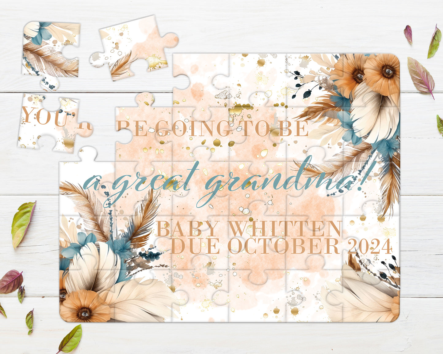 Boho Neutral, 30pce Wooden Puzzle, Baby Announcement