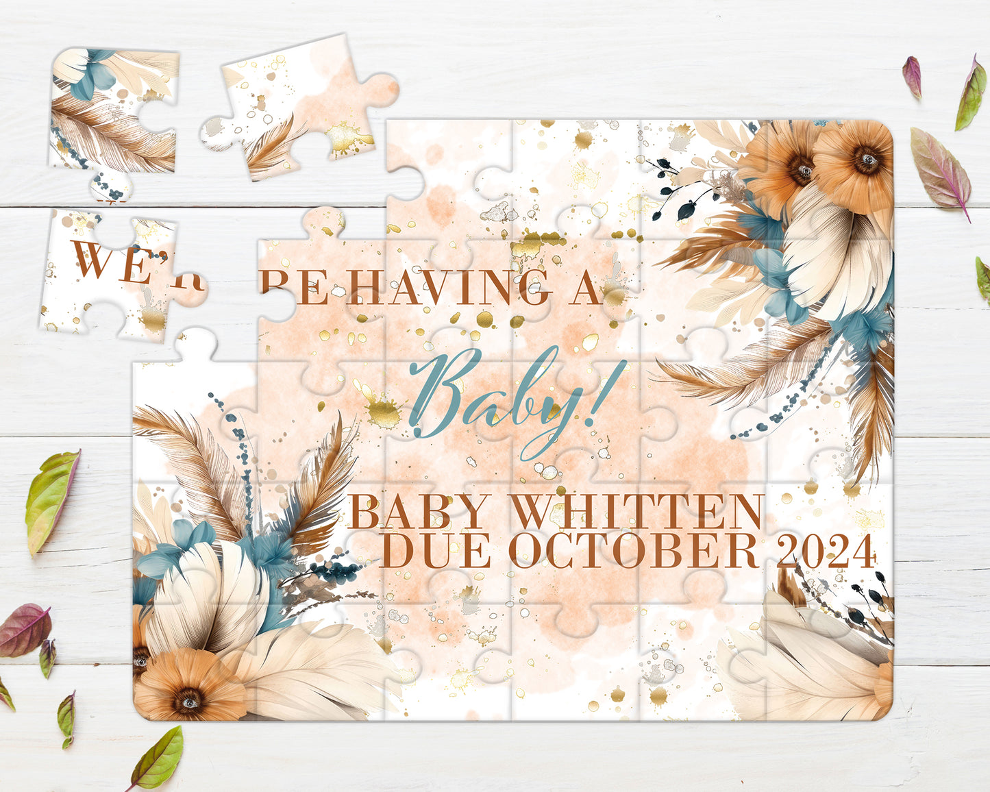 Boho Neutral, 30pce Wooden Puzzle, Baby Announcement