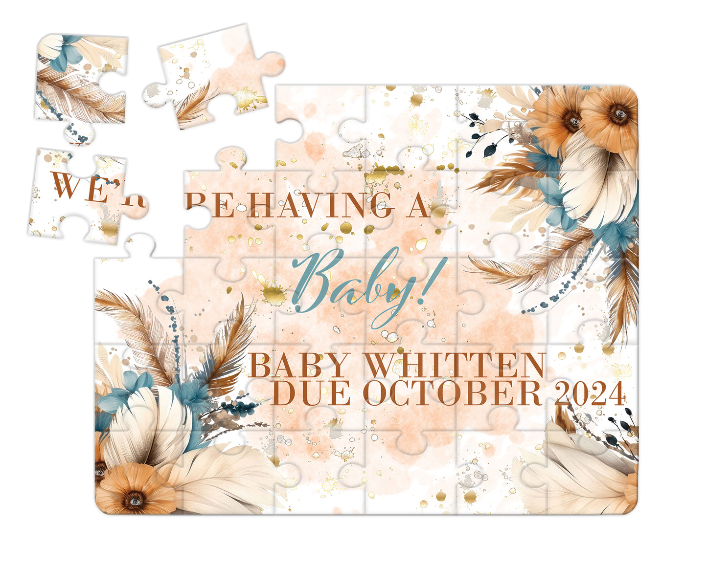 Boho Neutral, 30pce Wooden Puzzle, Baby Announcement