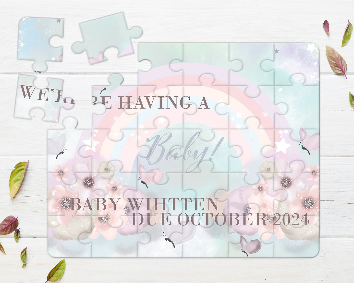 Rainbow, 30pce Wooden Puzzle, Baby Announcement