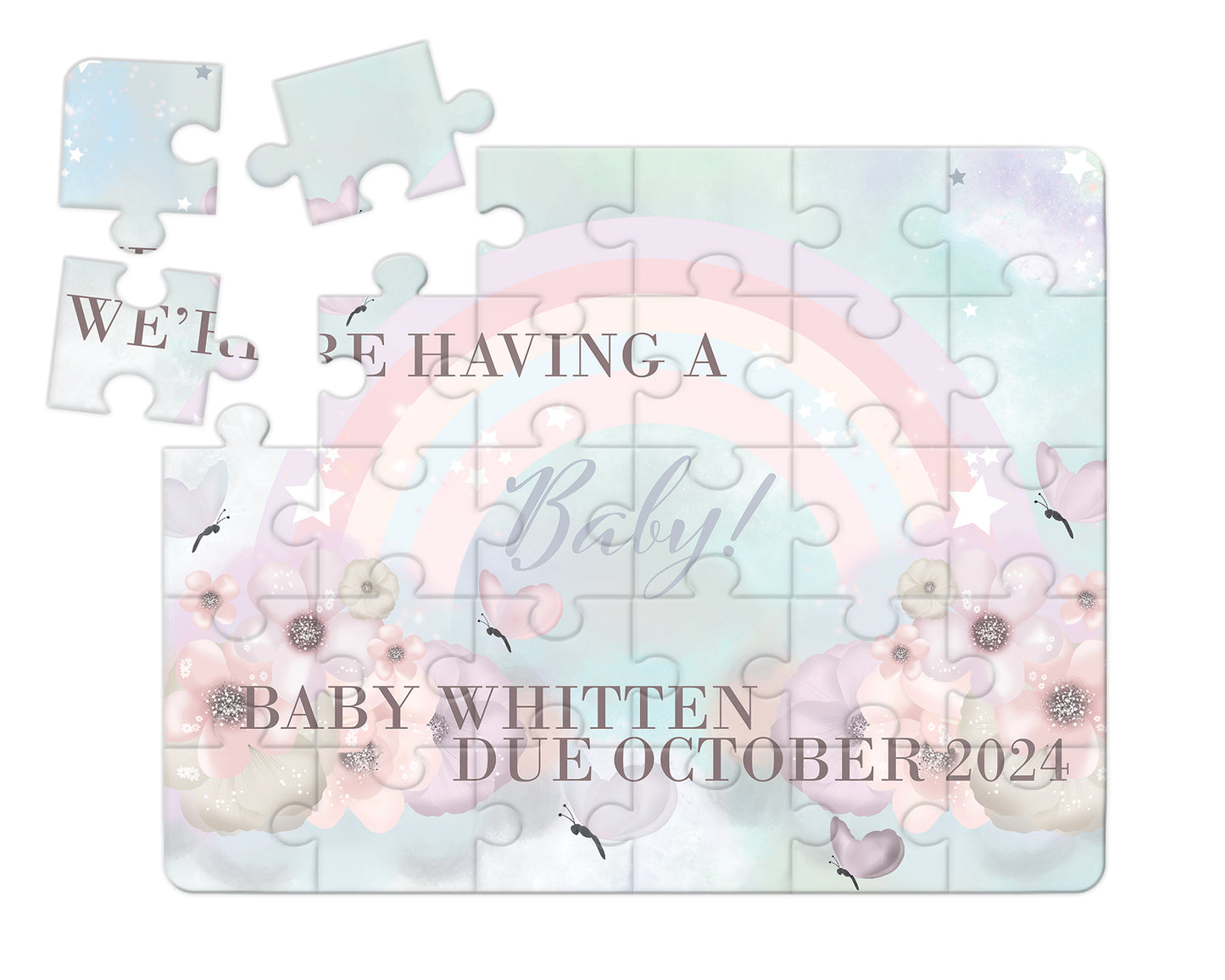 Rainbow, 30pce Wooden Puzzle, Baby Announcement