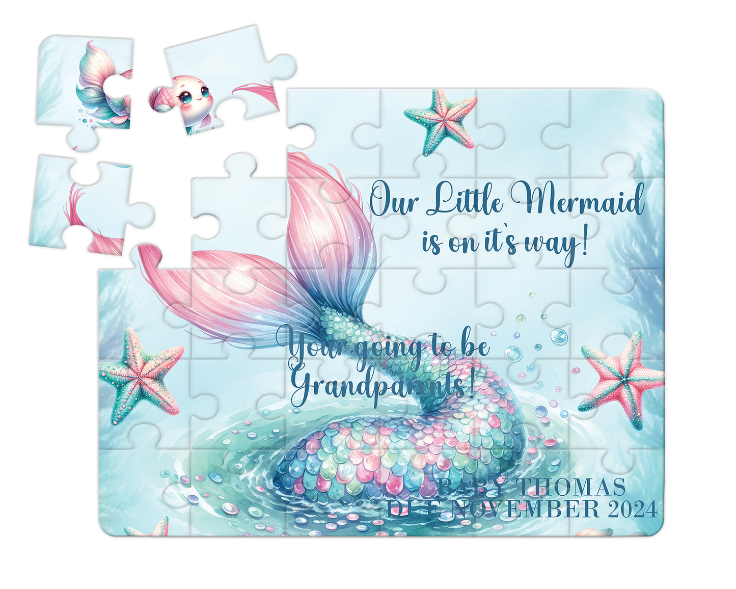 Our Little Mermaid is on it's Way, 30pce Wooden Puzzle, Baby Announcement