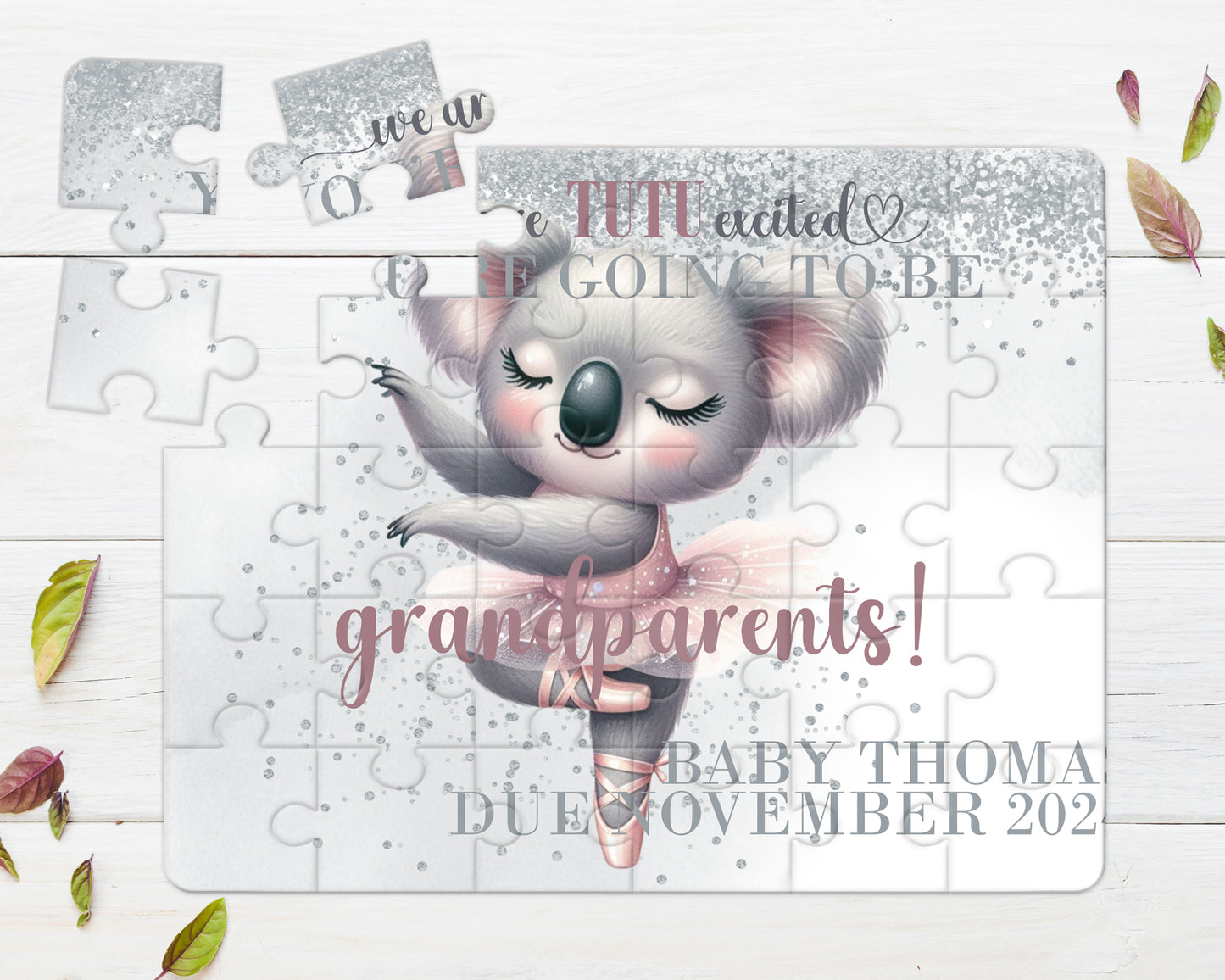 I'm TuTu Excited Koala, 30pce Wooden Puzzle, Baby Announcement