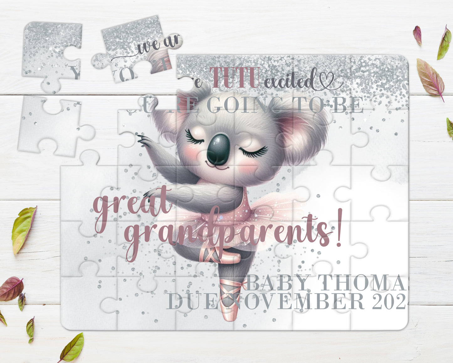 I'm TuTu Excited Koala, 30pce Wooden Puzzle, Baby Announcement