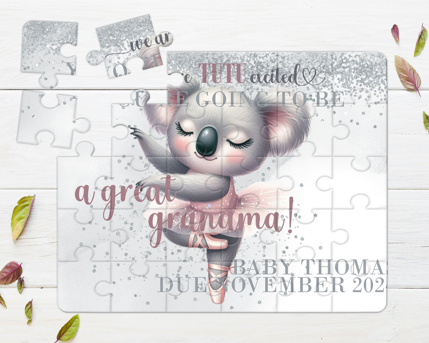 I'm TuTu Excited Koala, 30pce Wooden Puzzle, Baby Announcement