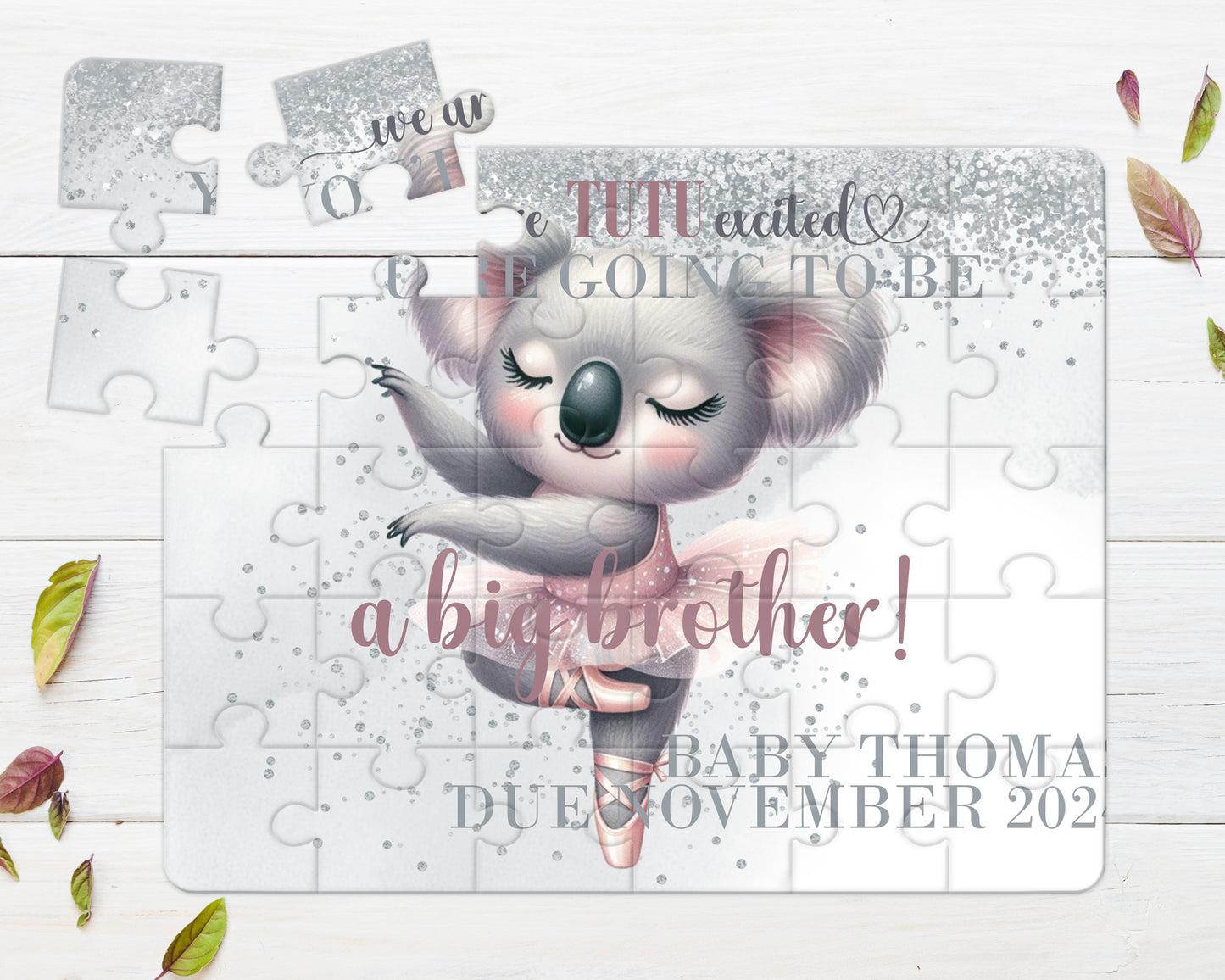 I'm TuTu Excited Koala, 30pce Wooden Puzzle, Baby Announcement