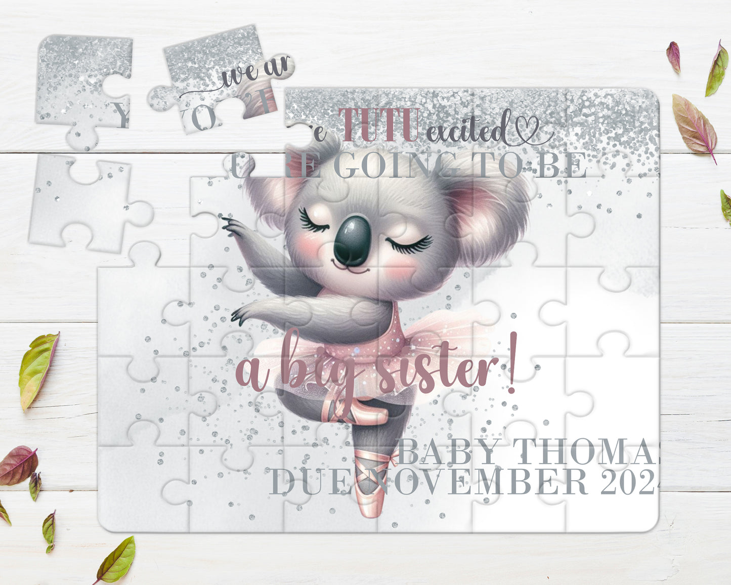 I'm TuTu Excited Koala, 30pce Wooden Puzzle, Baby Announcement